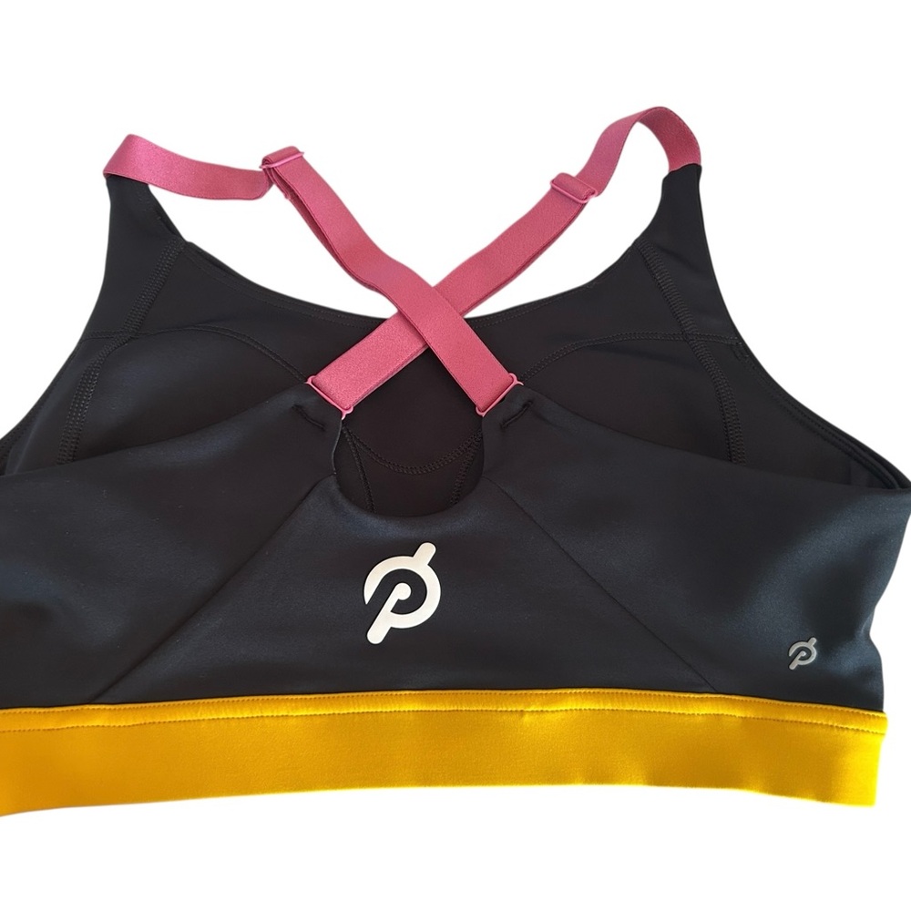 Peloton Black and Gold Sports Bra with Pink Straps - Picture 2 of 3